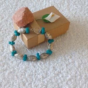 Handcrafted Silver and Turquoise Beaded Bracelet